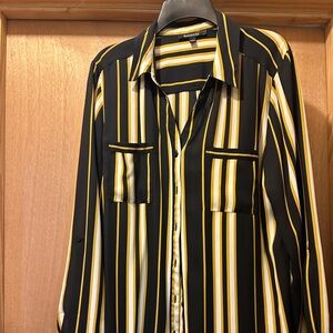 Women’s Striped Black and Yellow Button-Up Shirt